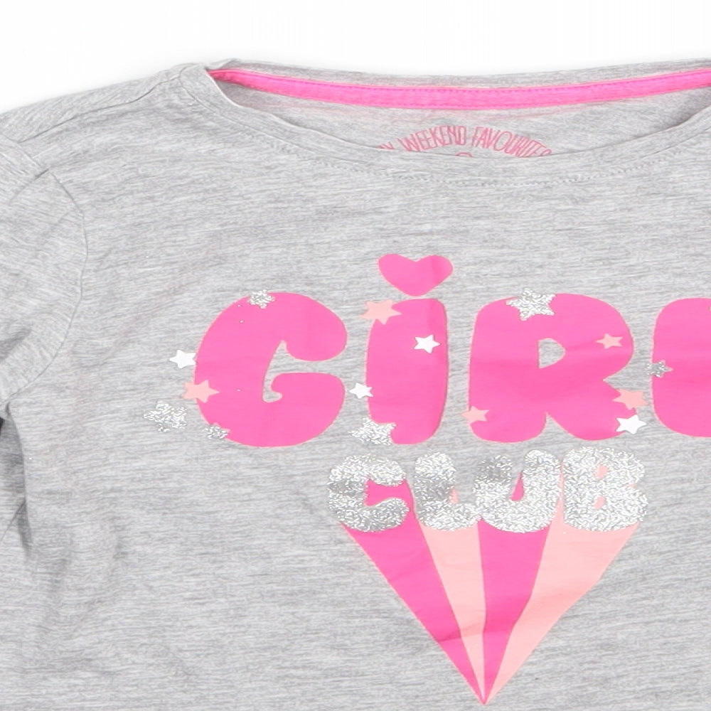 Matalan  Girls Grey  Cotton Basic T-Shirt Size 6 Years Round Neck Pullover - Girl club