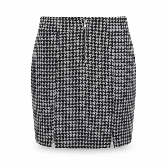Front view of George girls’ black houndstooth polyester straight & pencil skirt, size 11-12, years regular zip