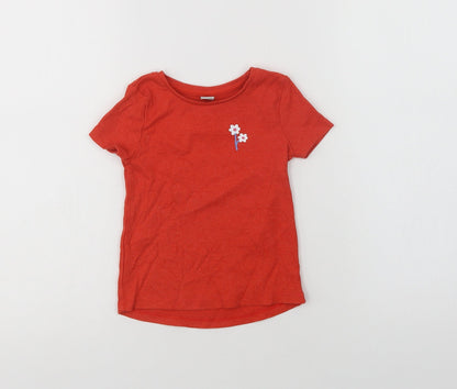 TU Girls Red  Cotton Basic T-Shirt Size 2-3 Years Crew Neck  - Flower