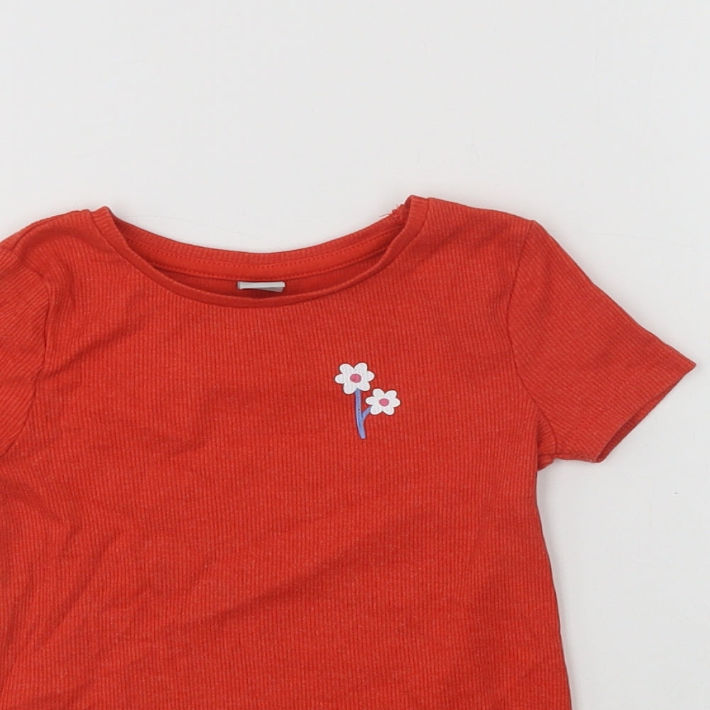 TU Girls Red  Cotton Basic T-Shirt Size 2-3 Years Crew Neck  - Flower