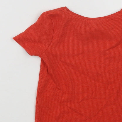 TU Girls Red  Cotton Basic T-Shirt Size 2-3 Years Crew Neck  - Flower
