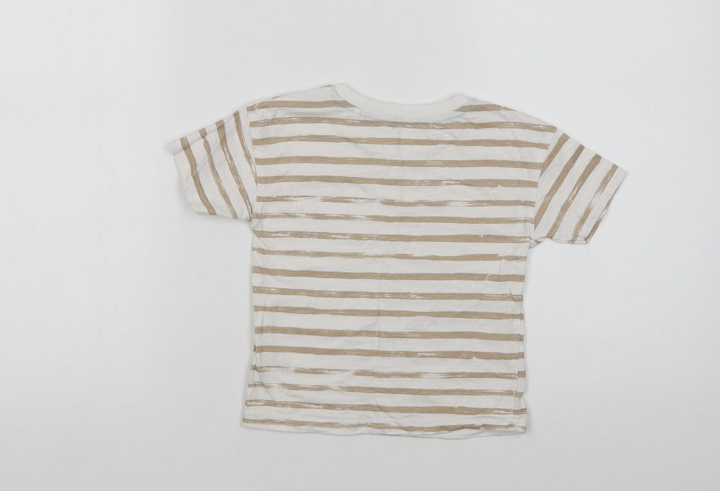George Baby White Striped Cotton Basic T-Shirt Size 18-24 Months Crew Neck