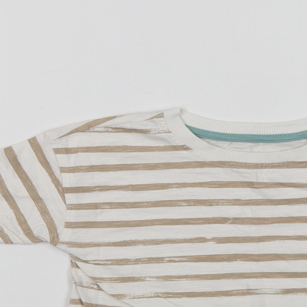 George Baby White Striped Cotton Basic T-Shirt Size 18-24 Months Crew Neck