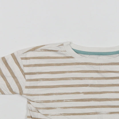 George Baby White Striped Cotton Basic T-Shirt Size 18-24 Months Crew Neck