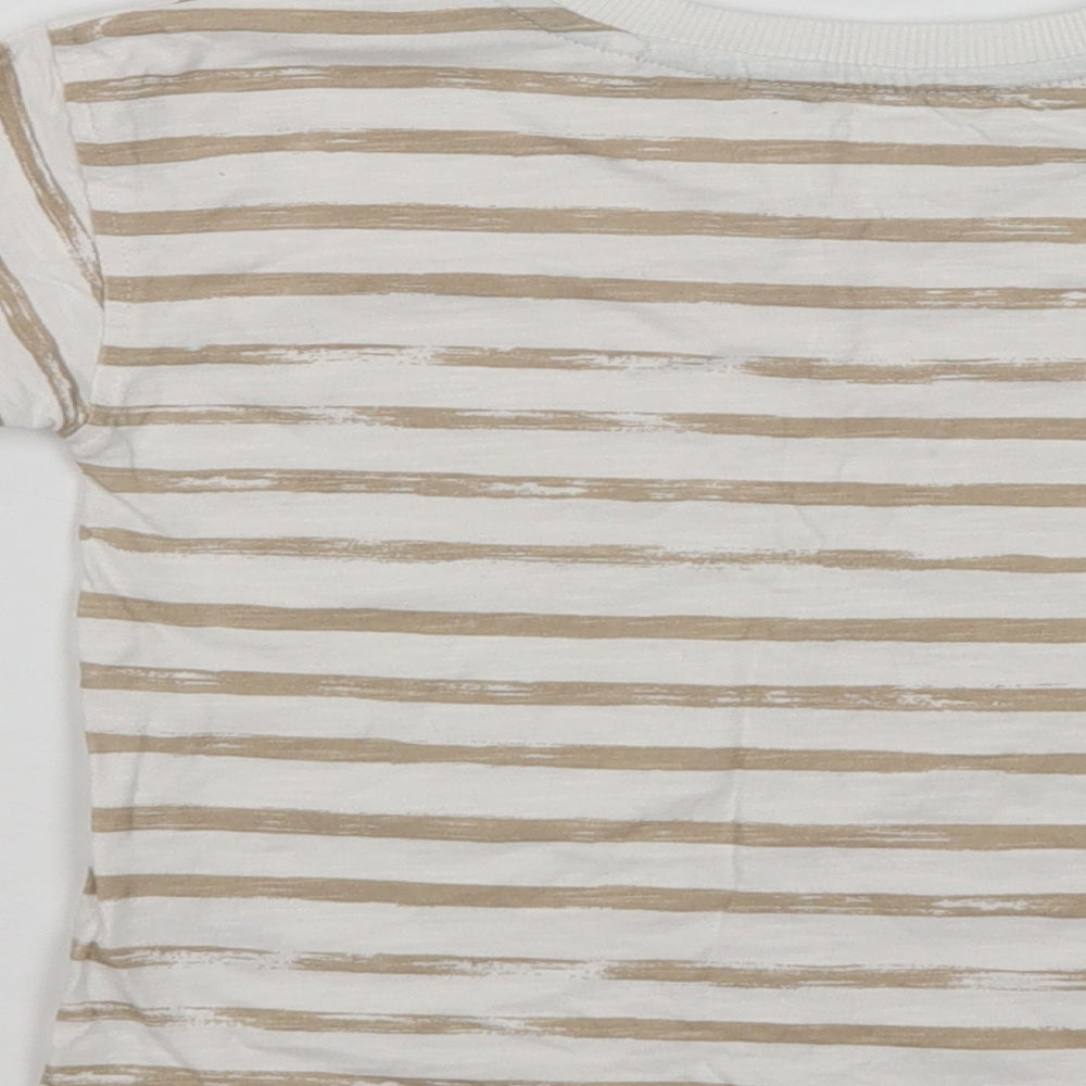 George Baby White Striped Cotton Basic T-Shirt Size 18-24 Months Crew Neck