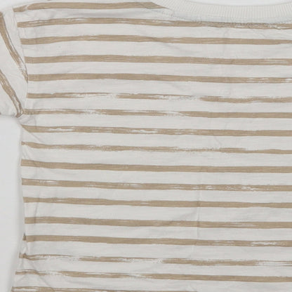 George Baby White Striped Cotton Basic T-Shirt Size 18-24 Months Crew Neck