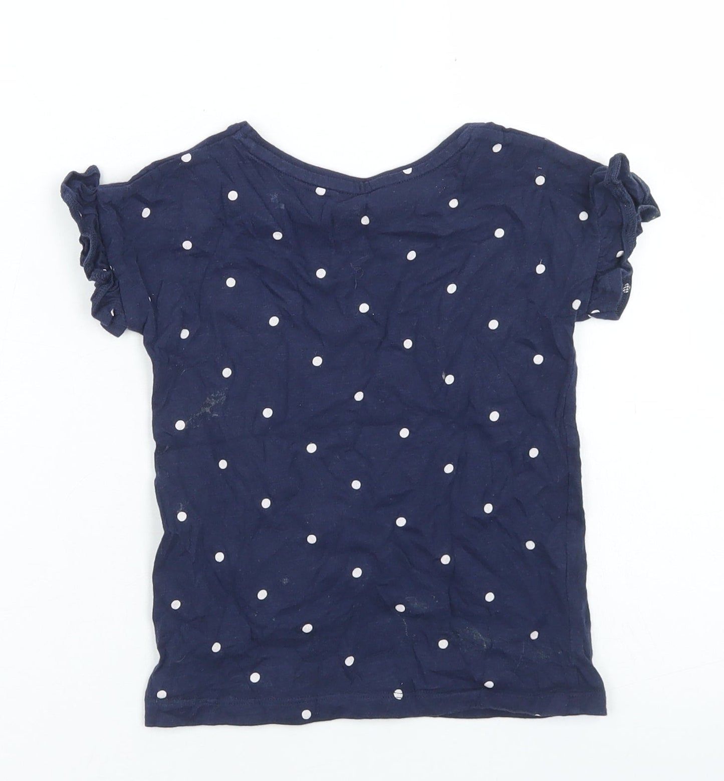 F&F Girls Blue Polka Dot Cotton Basic T-Shirt Size 2-3 Years Crew Neck