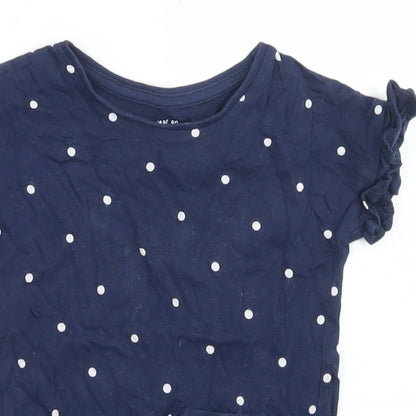 F&F Girls Blue Polka Dot Cotton Basic T-Shirt Size 2-3 Years Crew Neck