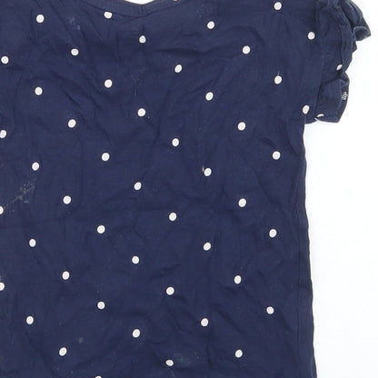 F&F Girls Blue Polka Dot Cotton Basic T-Shirt Size 2-3 Years Crew Neck