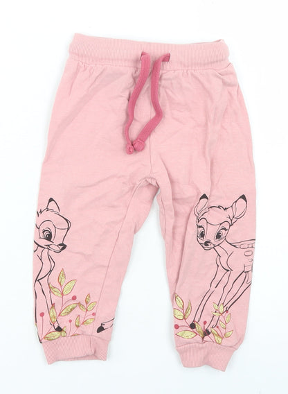 Disney Baby Girls Pink  Cotton Jogger Trousers Size 18 Months  Drawstring - Bambi