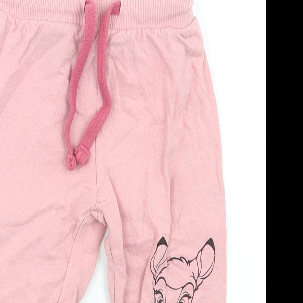 Disney Baby Girls Pink  Cotton Jogger Trousers Size 18 Months  Drawstring - Bambi