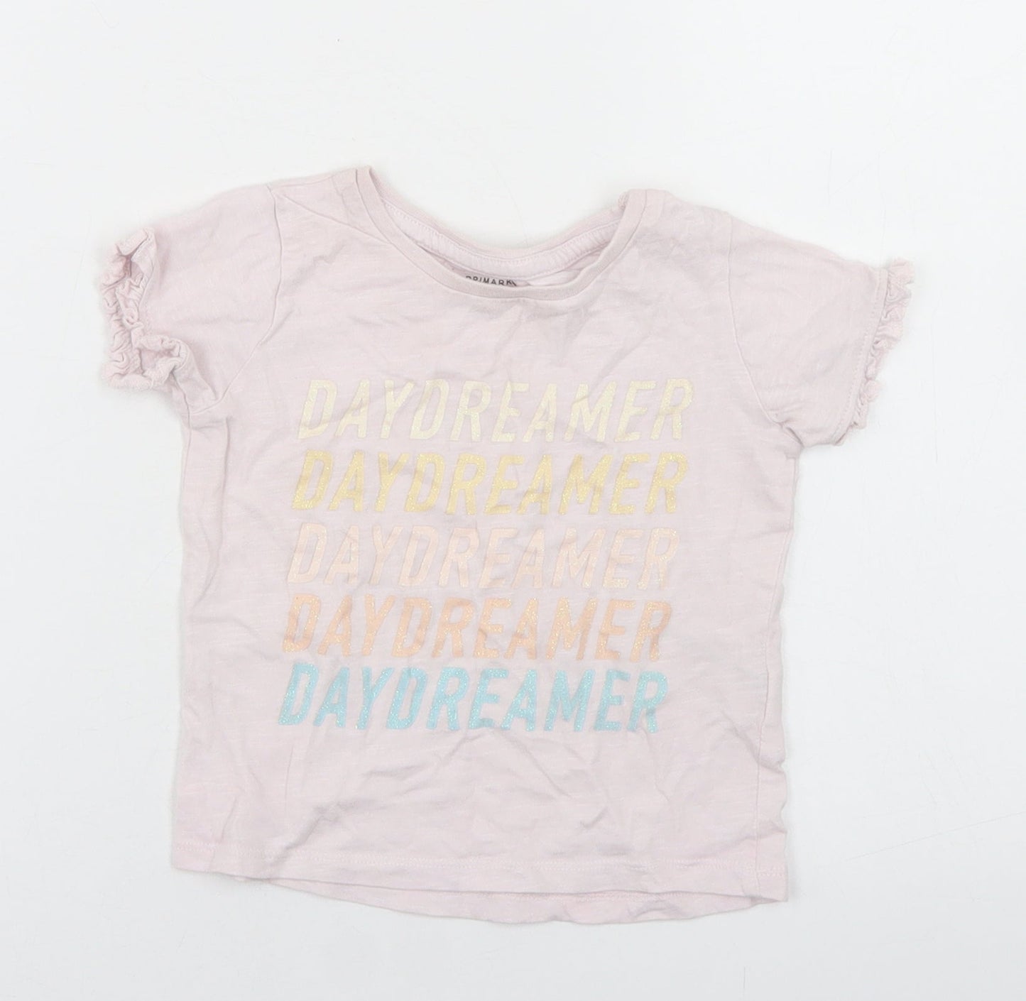 Primark Girls Pink  Cotton Basic T-Shirt Size 12-18 Months Crew Neck  - Daydreamer