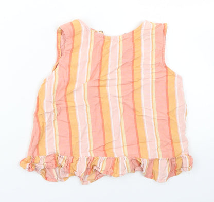 F&F Girls Orange Striped Viscose Cropped Blouse Size 10-11 Years Round Neck Button