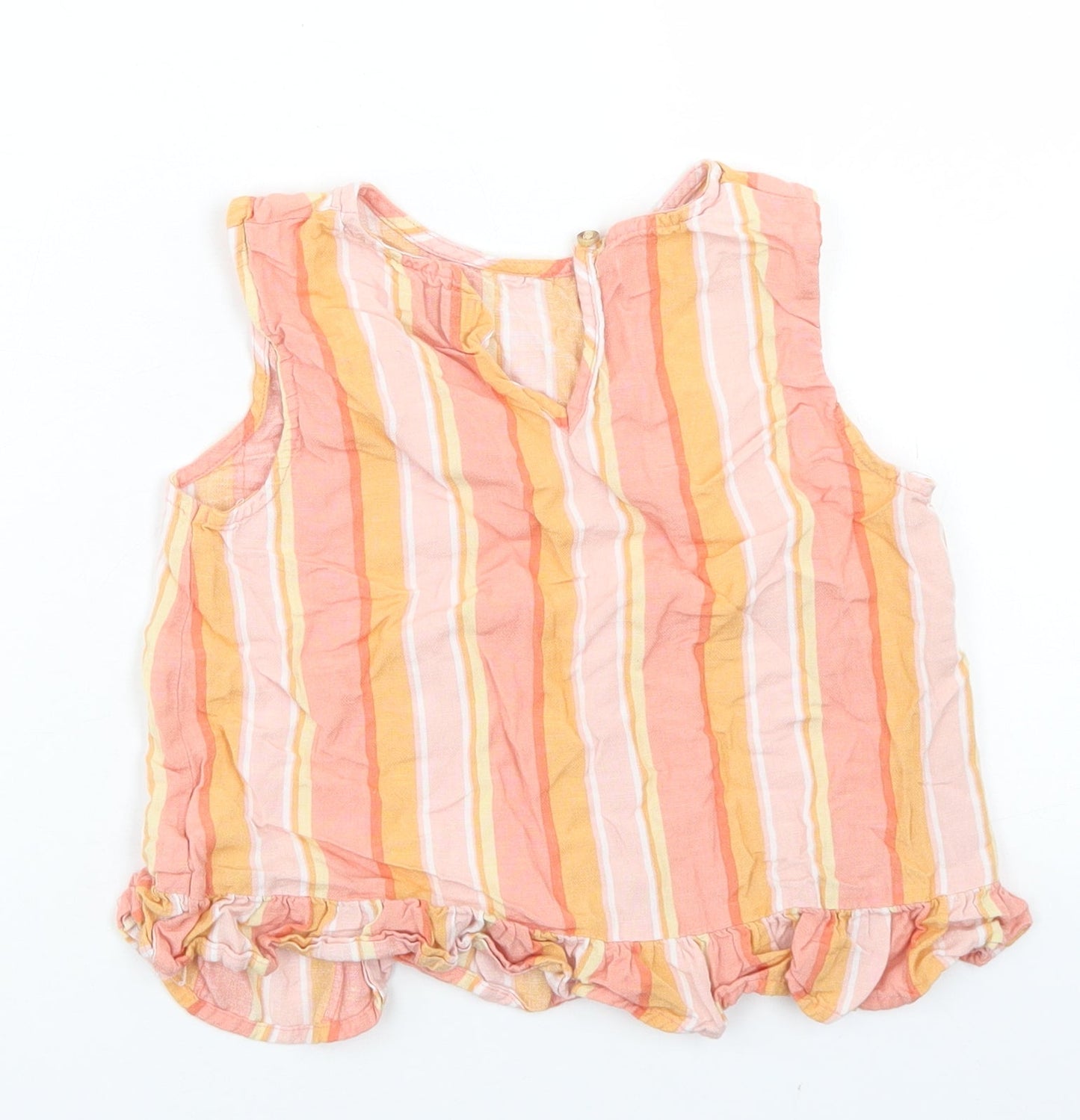 F&F Girls Orange Striped Viscose Cropped Blouse Size 10-11 Years Round Neck Button