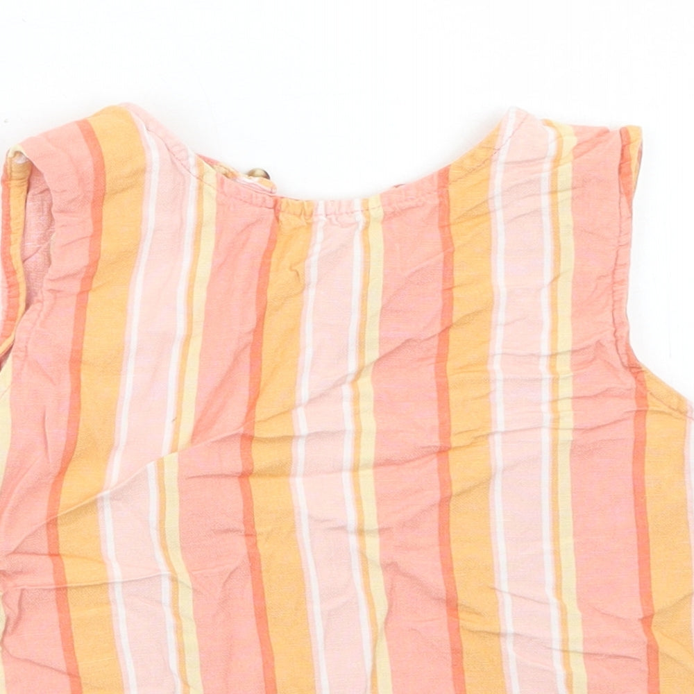F&F Girls Orange Striped Viscose Cropped Blouse Size 10-11 Years Round Neck Button
