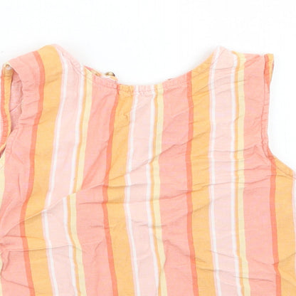 F&F Girls Orange Striped Viscose Cropped Blouse Size 10-11 Years Round Neck Button