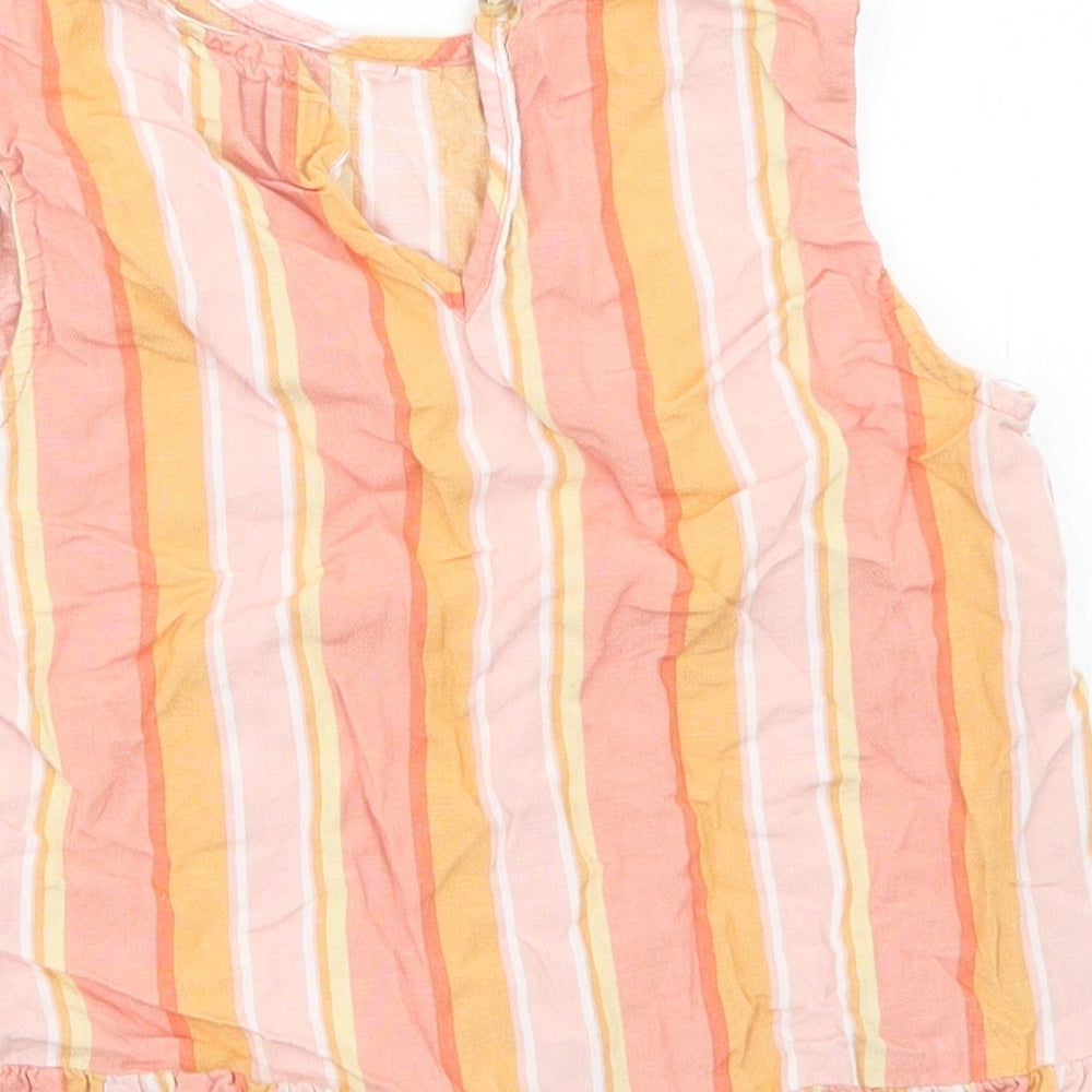 F&F Girls Orange Striped Viscose Cropped Blouse Size 10-11 Years Round Neck Button