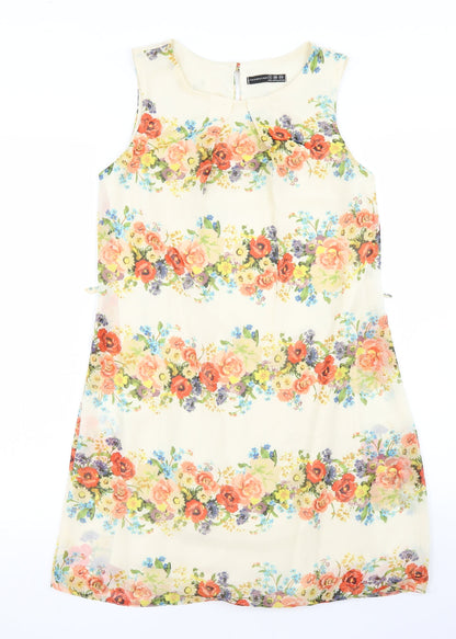 Atmosphere Womens Beige Floral Polyester A-Line  Size 8  Round Neck Button