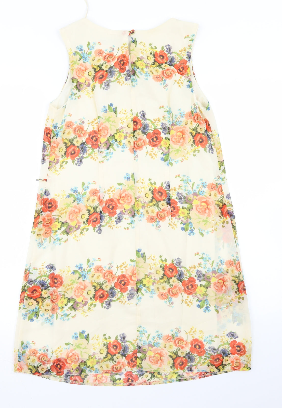 Atmosphere Womens Beige Floral Polyester A-Line  Size 8  Round Neck Button