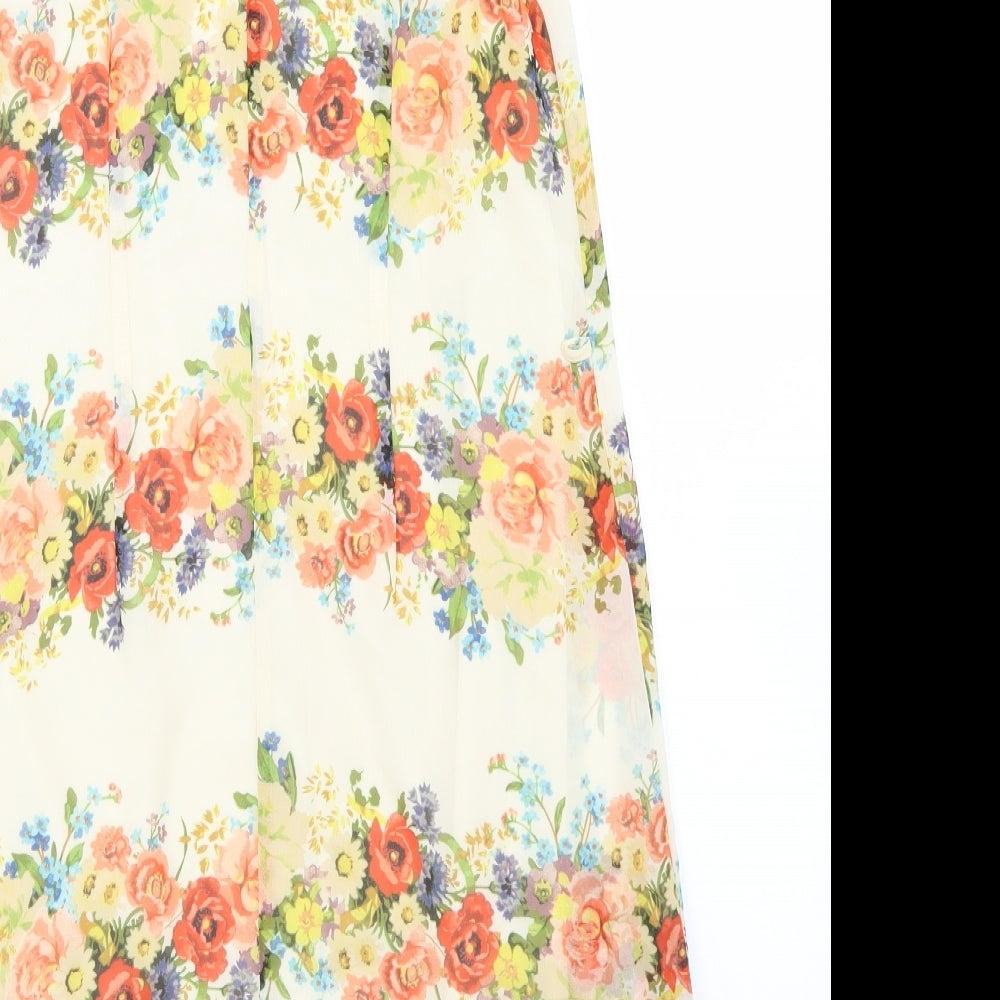 Atmosphere Womens Beige Floral Polyester A-Line  Size 8  Round Neck Button