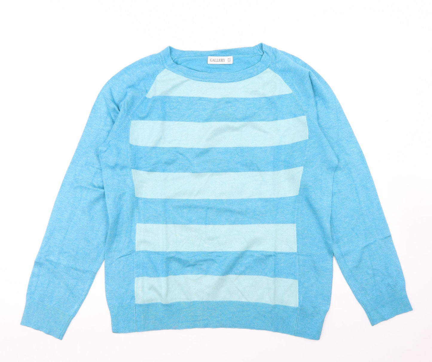 Gallery  Mens Blue Crew Neck Striped Viscose Pullover Jumper Size M