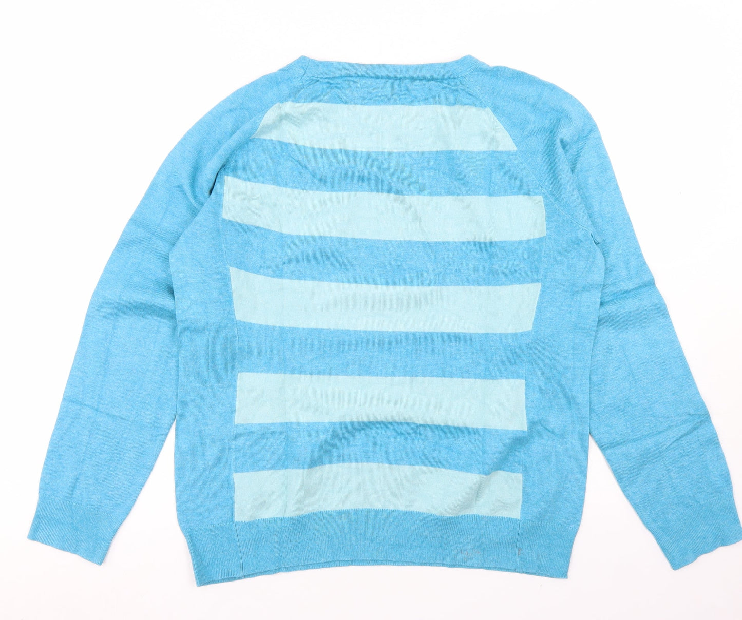 Gallery  Mens Blue Crew Neck Striped Viscose Pullover Jumper Size M
