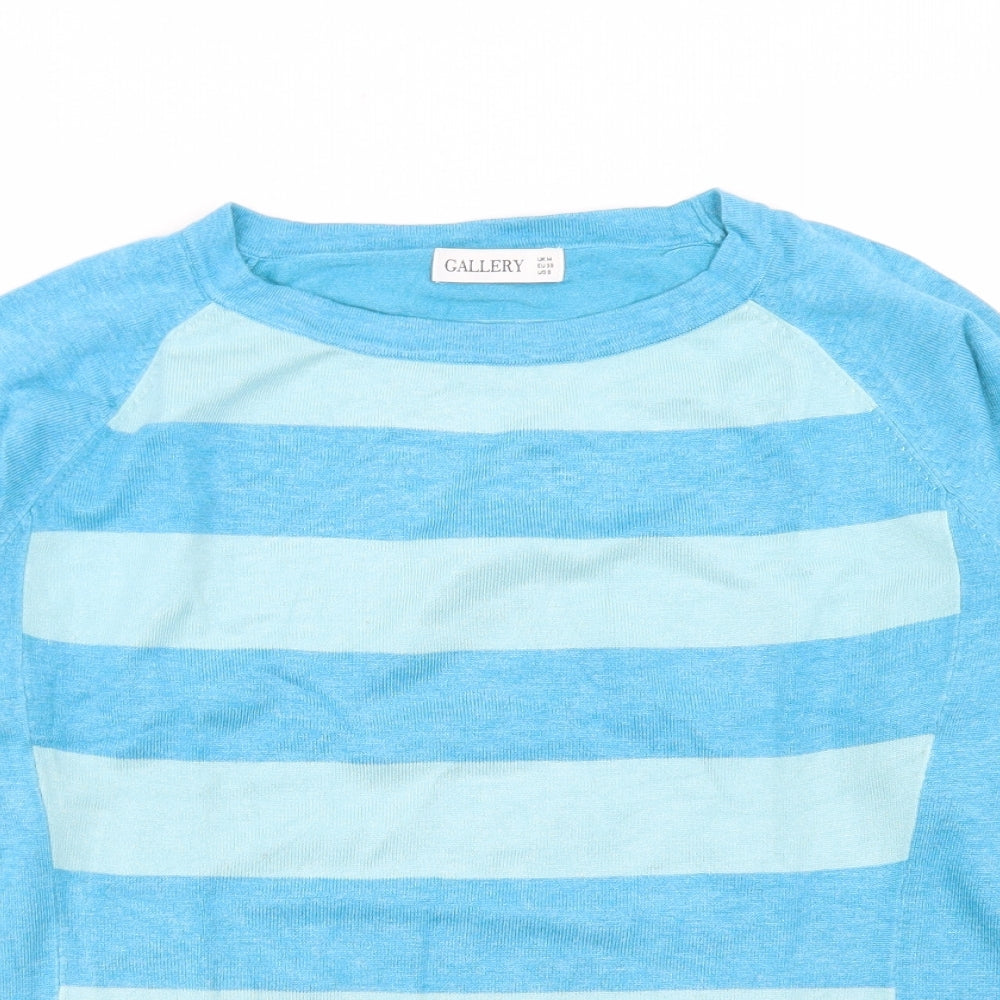 Gallery  Mens Blue Crew Neck Striped Viscose Pullover Jumper Size M