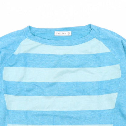 Gallery  Mens Blue Crew Neck Striped Viscose Pullover Jumper Size M