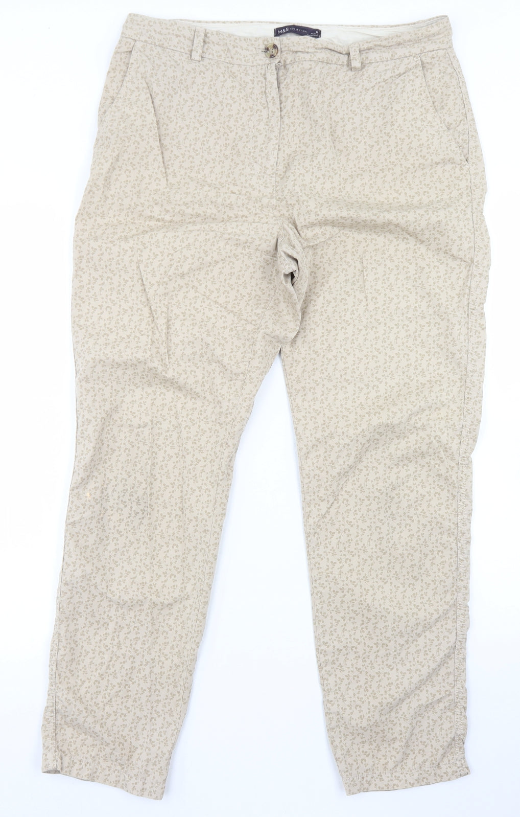 Womens UK Size 12 Marks and Spencer Regular Fit Chino Beige Trousers