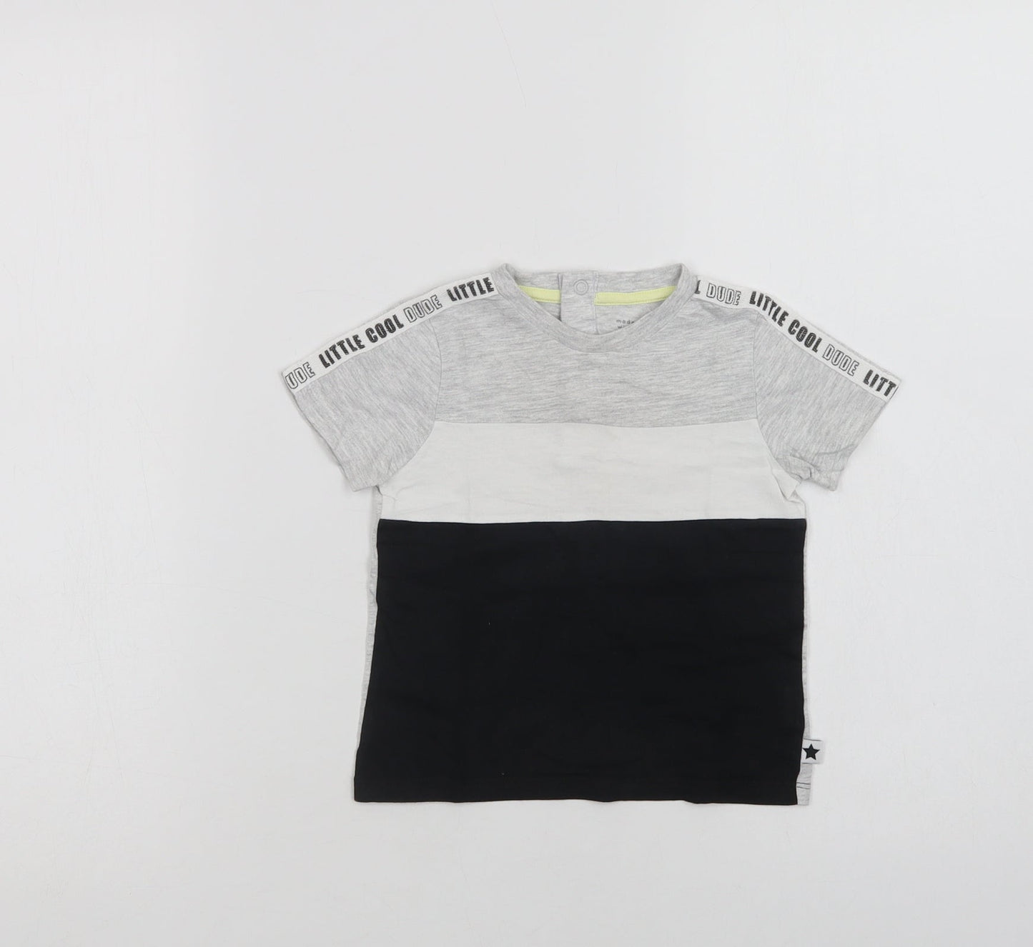 F&F Baby Grey Colourblock Cotton Basic T-Shirt Size 12-18 Months Crew Neck Snap - Little Cool Dude