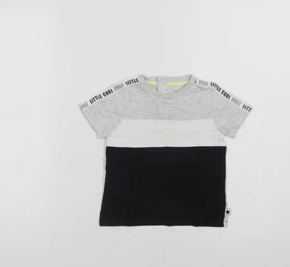 F&F Baby Grey Colourblock Cotton Basic T-Shirt Size 12-18 Months Crew Neck Snap - Little Cool Dude