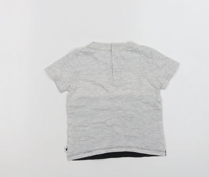 F&F Baby Grey Colourblock Cotton Basic T-Shirt Size 12-18 Months Crew Neck Snap - Little Cool Dude