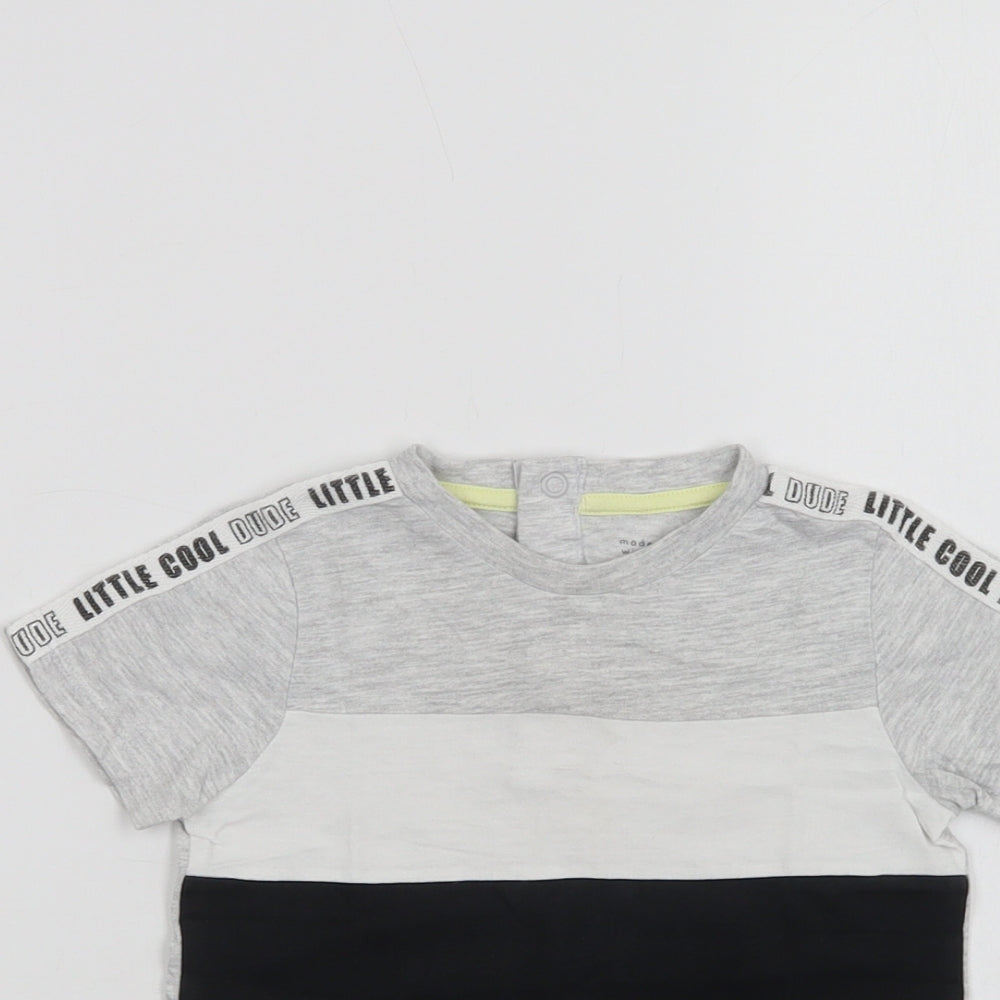 F&F Baby Grey Colourblock Cotton Basic T-Shirt Size 12-18 Months Crew Neck Snap - Little Cool Dude