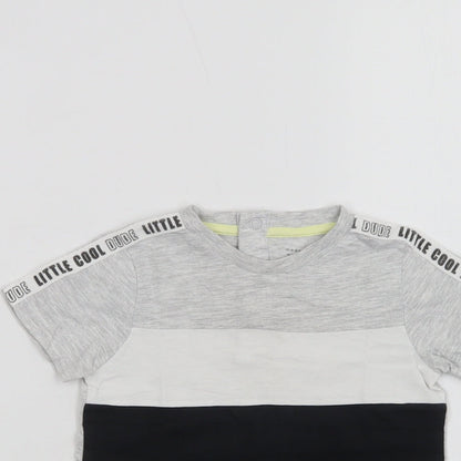 F&F Baby Grey Colourblock Cotton Basic T-Shirt Size 12-18 Months Crew Neck Snap - Little Cool Dude