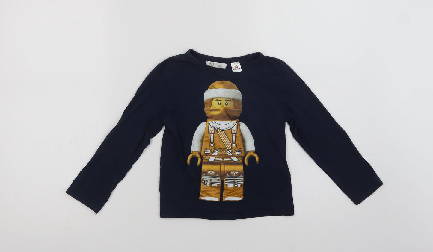 H&M Boys Blue  Cotton Basic T-Shirt Size 3-4 Years Crew Neck  - Lego