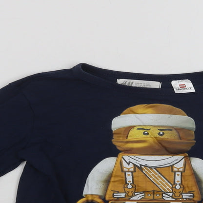 H&M Boys Blue  Cotton Basic T-Shirt Size 3-4 Years Crew Neck  - Lego