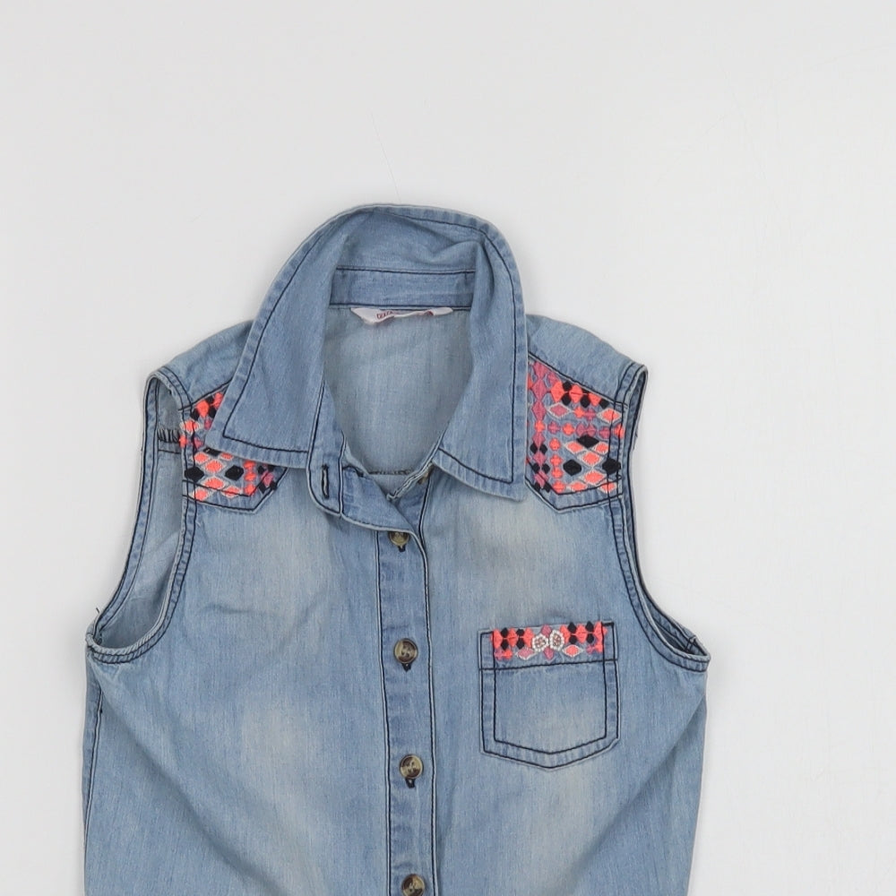 Miss E-vie Girls Blue  Cotton Basic Button-Up Size 7 Years Collared Button