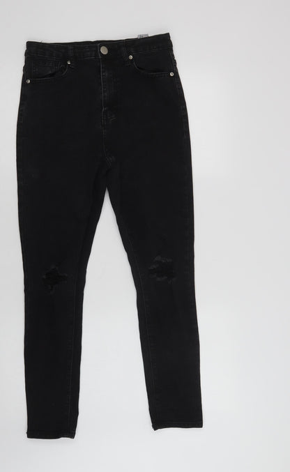 Boohoo Womens Black  Cotton Skinny Jeans Size 10 L28 in Regular Button