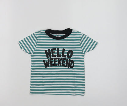 River Island Baby Green Striped Cotton Basic T-Shirt Size 12-18 Months Crew Neck  - Hello Weekend