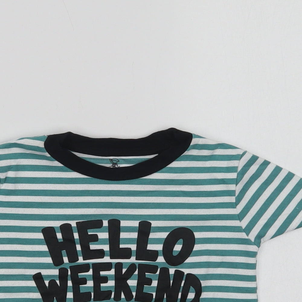River Island Baby Green Striped Cotton Basic T-Shirt Size 12-18 Months Crew Neck  - Hello Weekend