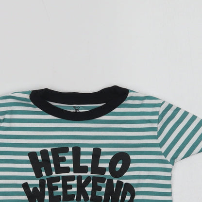 River Island Baby Green Striped Cotton Basic T-Shirt Size 12-18 Months Crew Neck  - Hello Weekend