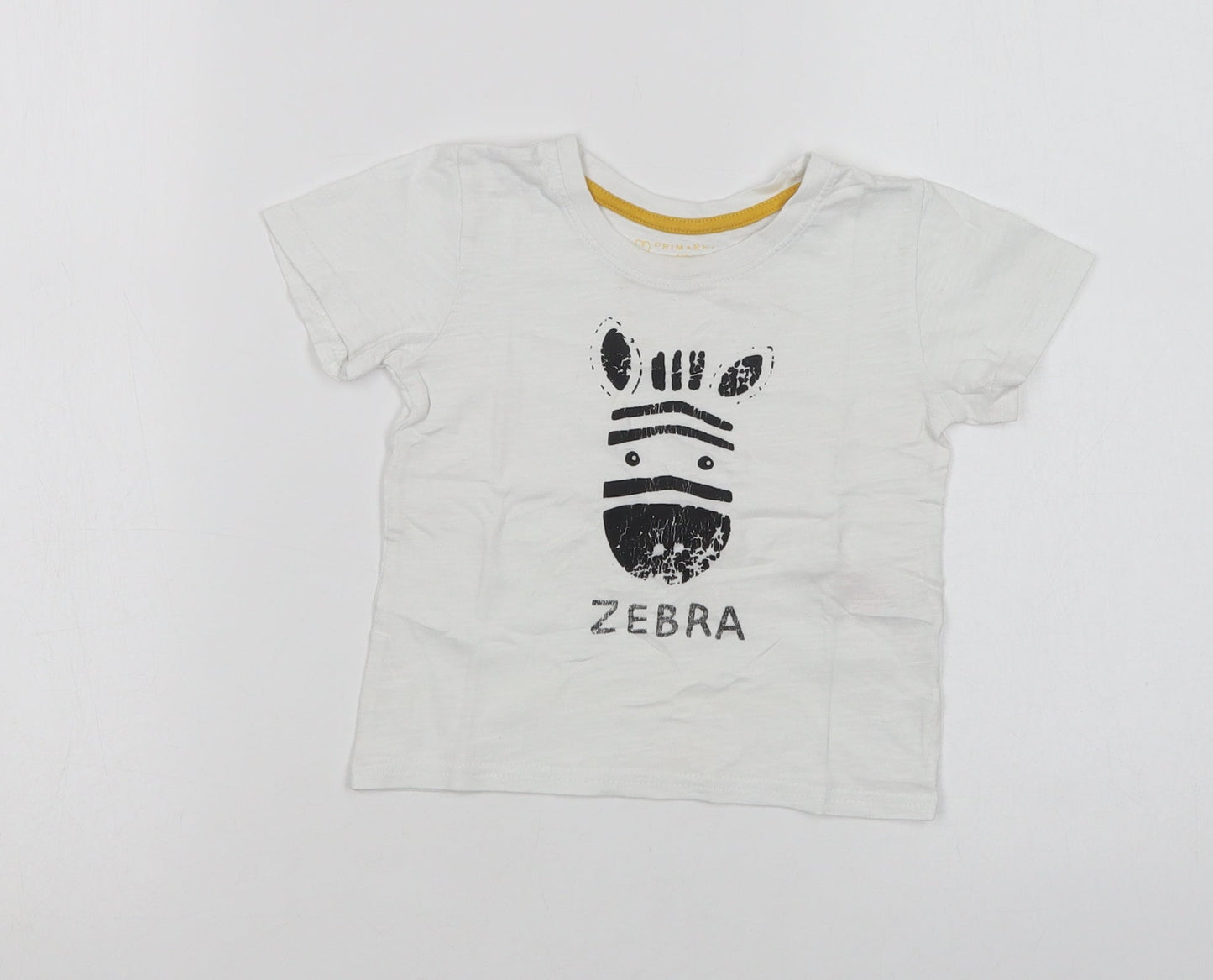 Primark Baby White  Cotton Basic T-Shirt Size 12-18 Months Crew Neck  - Zebra