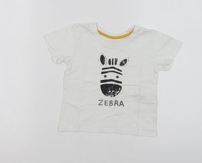 Primark Baby White  Cotton Basic T-Shirt Size 12-18 Months Crew Neck  - Zebra