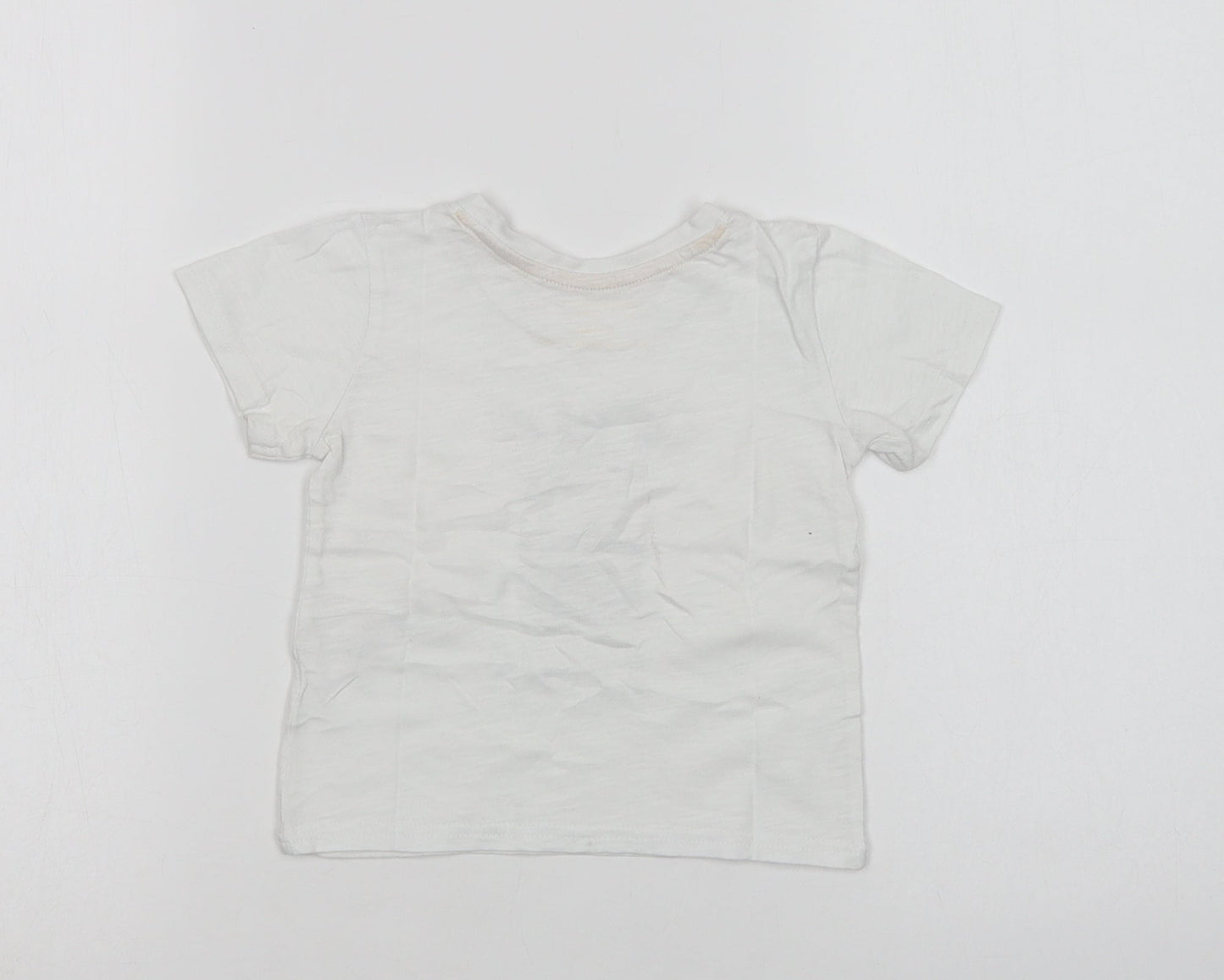 Primark Baby White  Cotton Basic T-Shirt Size 12-18 Months Crew Neck  - Zebra