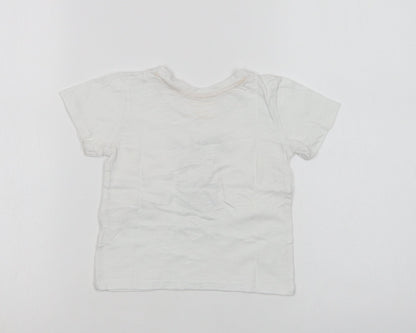 Primark Baby White  Cotton Basic T-Shirt Size 12-18 Months Crew Neck  - Zebra