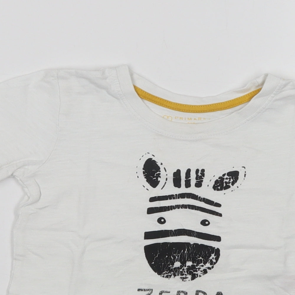 Primark Baby White  Cotton Basic T-Shirt Size 12-18 Months Crew Neck  - Zebra