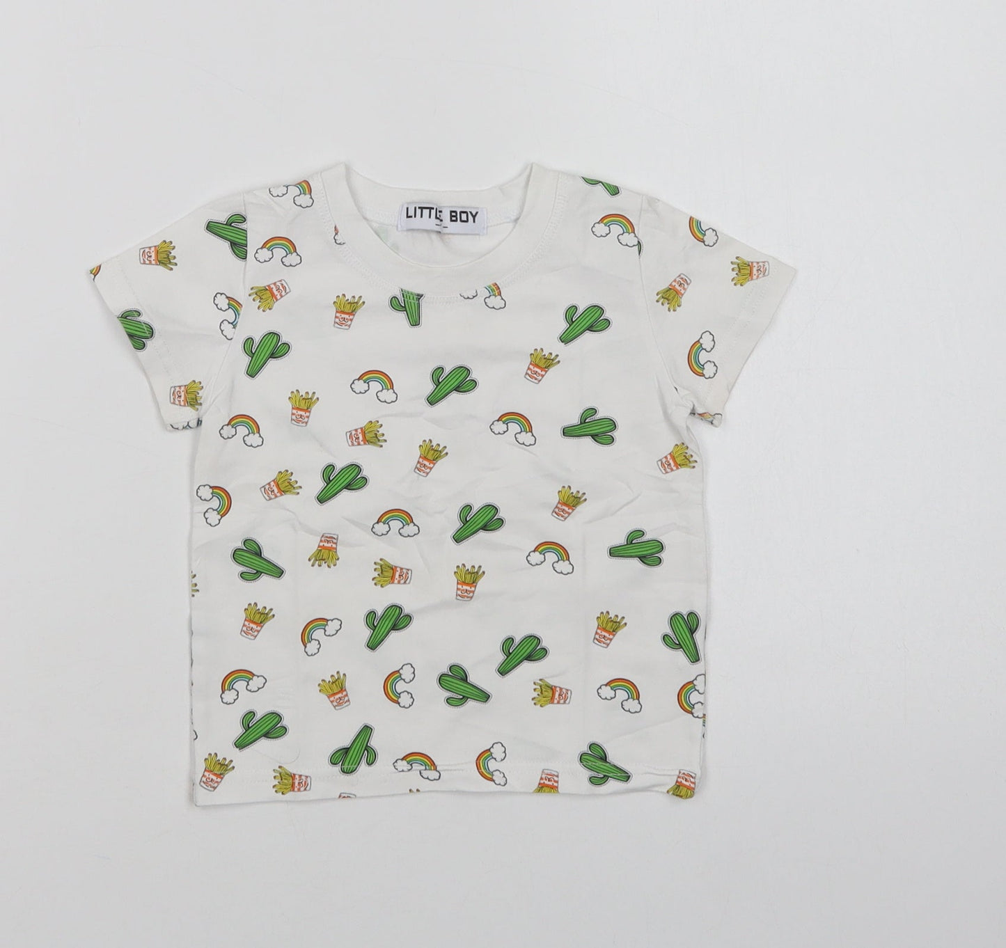 Little Boy Baby White Geometric Cotton Basic T-Shirt Size 12 Months Crew Neck  - Cactus And Rainbows