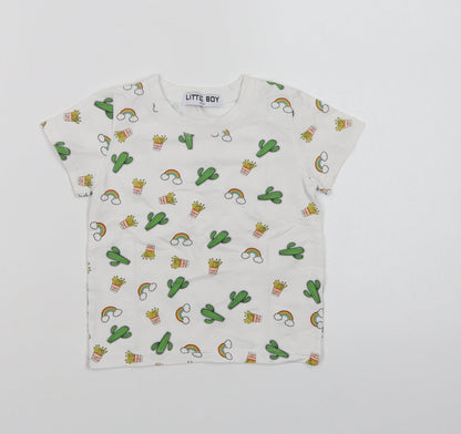 Little Boy Baby White Geometric Cotton Basic T-Shirt Size 12 Months Crew Neck  - Cactus And Rainbows