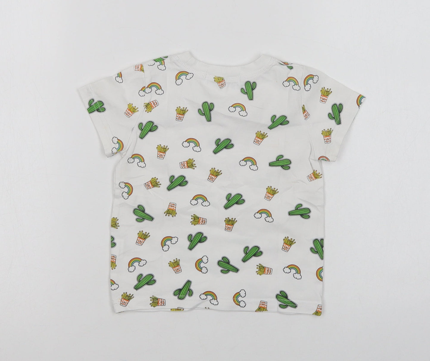 Little Boy Baby White Geometric Cotton Basic T-Shirt Size 12 Months Crew Neck  - Cactus And Rainbows