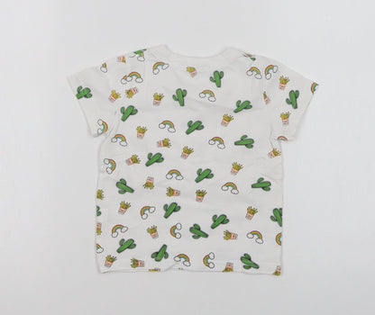 Little Boy Baby White Geometric Cotton Basic T-Shirt Size 12 Months Crew Neck  - Cactus And Rainbows